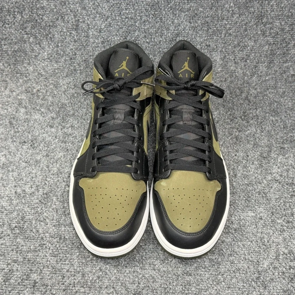 Jordan 1 Mid Shoes Men's 13 Olive Canvas Green Black Retro Athletic Sneakers